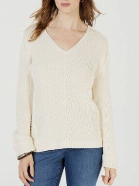 Charter Club Women's Vanilla White V-neck Knit Sweater XL
